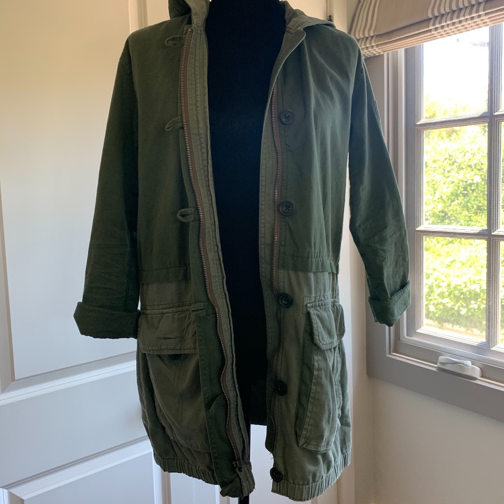 Two-Tone Military Jacket with Hood